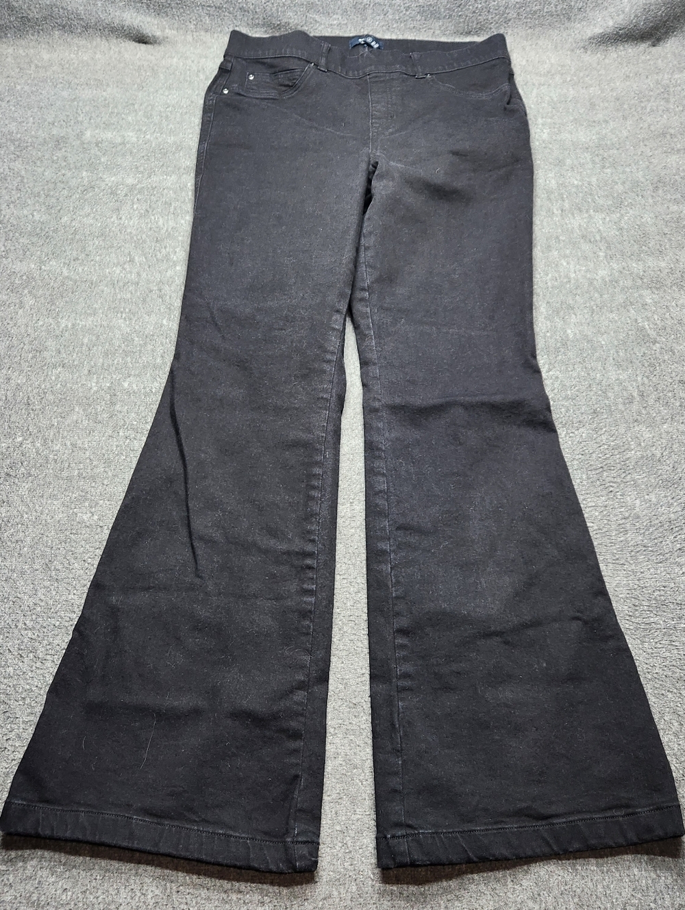 Spanx Flare Jeans Womens XL Black High Rise Stretch Wide Leg Denim